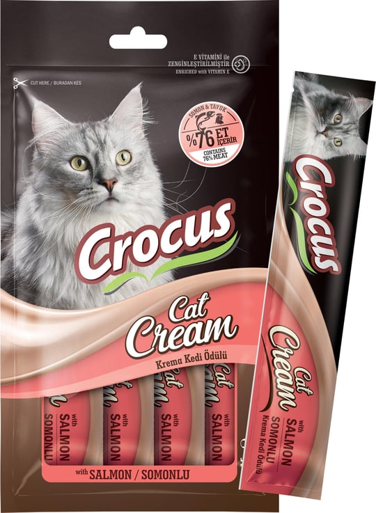 🐾 Crocus Somonlu Krema Kedi Ödülü 4x15g – Lezzetli ve Besleyici Sıvı Ödül Maması
