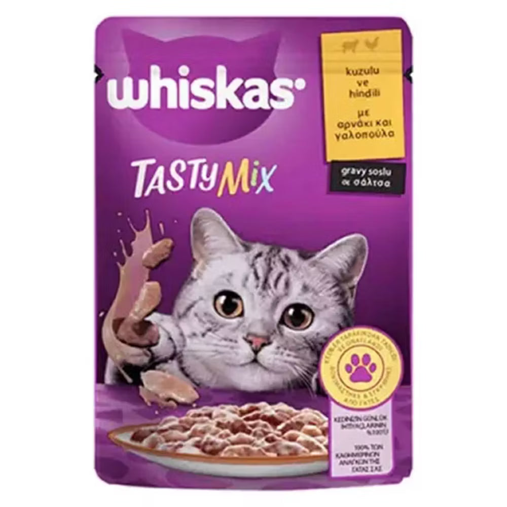 Whiskas Tasty Mix Kuzulu & Hindili Yetişkin Kedi Maması 85 gr – Lezzetli Islak Mama
