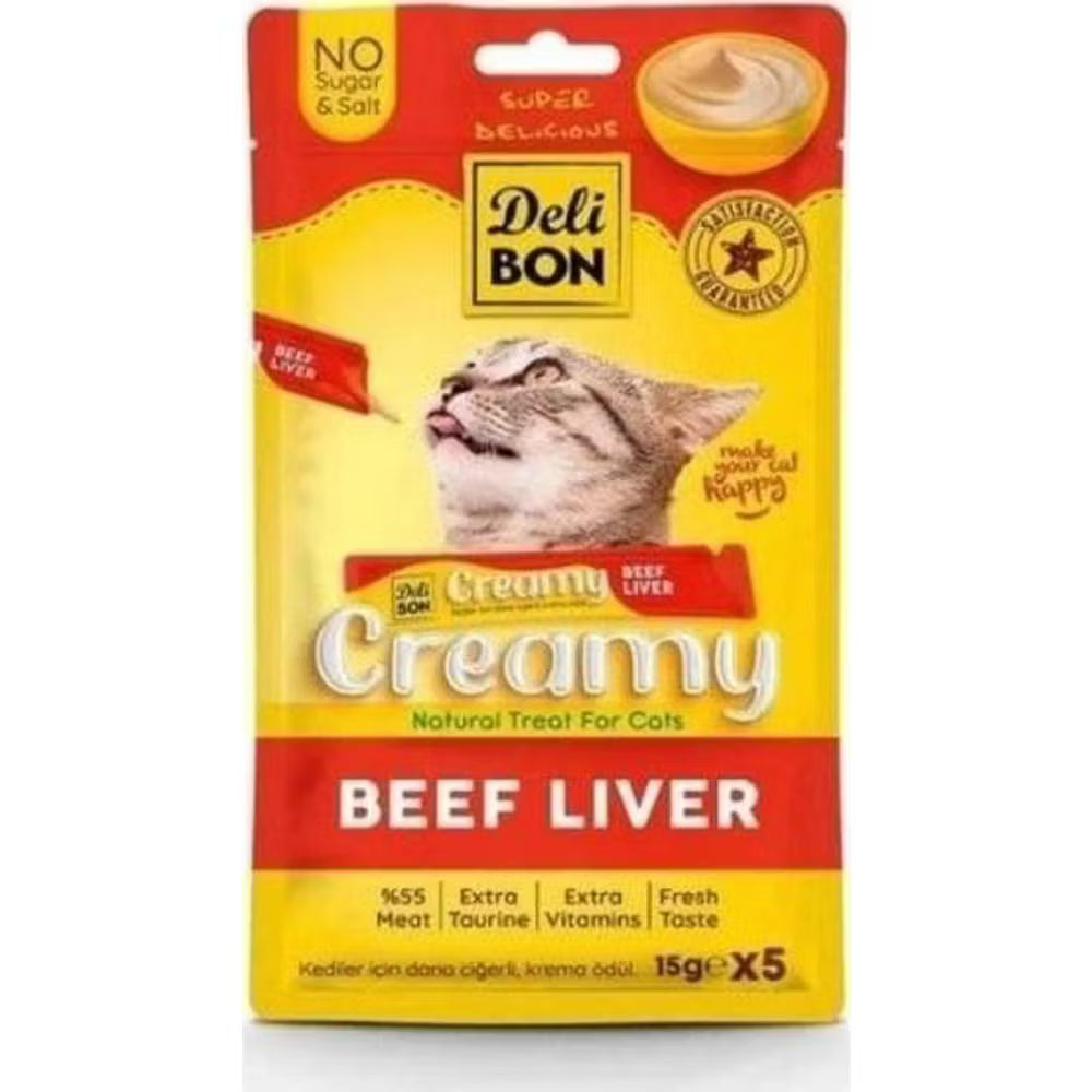 🐾 Delibon Creamy Dana Ciğerli Kedi Ödül Maması 5×15g – Lezzetli ve Besleyici Krem Mama