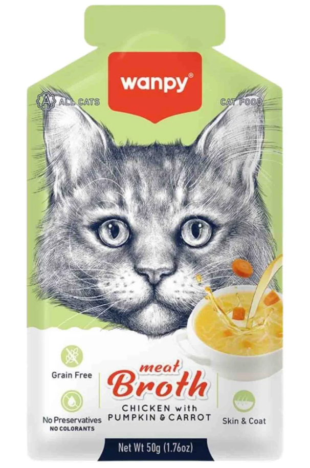 🐾 WANPY Kediler İçin Bal Kabağı & Havuçlu Tavuk Eti Çorbası 50 Gr – Doğal, Besleyici ve Lezzetli Tamamlayıcı Mama