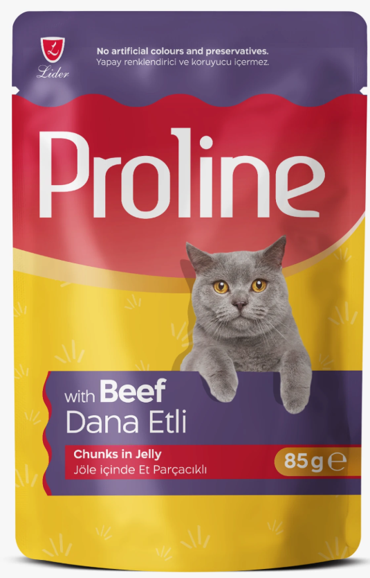 Proline Pouch Jöle İçinde Et Parçacıklı Dana Etli Yetişkin Kedi Maması 85 gr – Lezzetli ve Dengeli Islak Mama