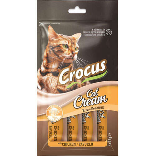 🐾 Crocus Tavuklu Krem Kedi Ödül Maması 4×15g – Lezzetli ve Besleyici Krem Ödül