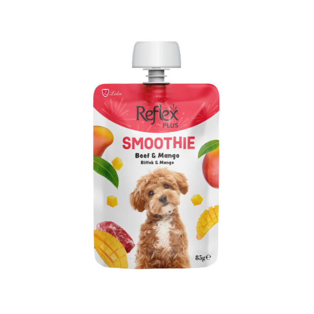 🐾 Reflex Plus Biftekli & Mangolu Köpek Sıvı Ödül 85g – Lezzetli ve Besleyici Smoothie Ödül Maması