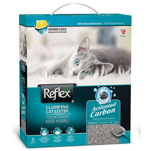 Reflex Activated Carbon Kedi Kumu 6 Lt – Aktif Karbonlu, Yüksek Koku Kontrolü Sağlayan Bentonit Kedi Kumu