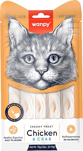 🐾 Wanpy Tavuk & Yengeç Krem Kedi Ödül Maması 5×14g – Lezzetli ve Besleyici Krem Mama