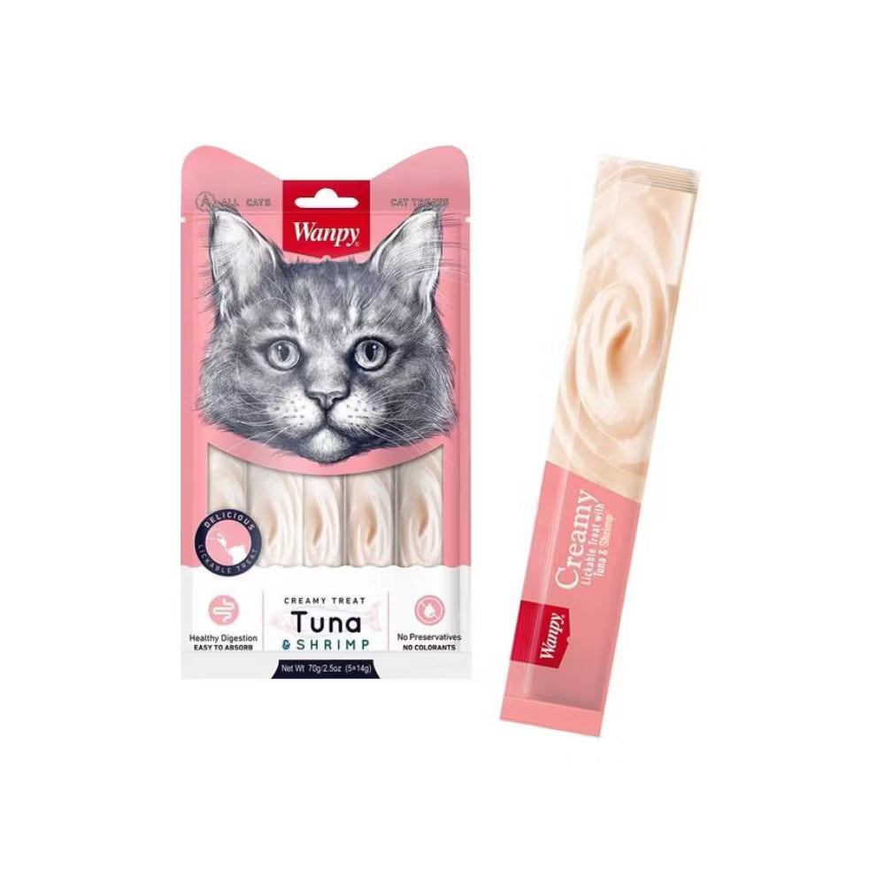 🐱 Wanpy Ton Balıklı & Karidesli Krema Kedi Ödül Maması 5×14 Gr